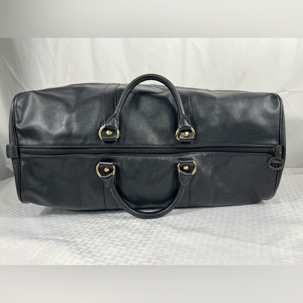 4903: Longchamp Le Foulonné Black Leather Weekender Duffel Travel Bag - Picture 3 of 16